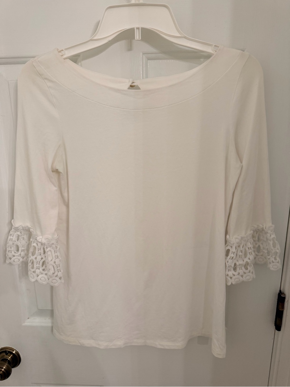 Lilly Pulitzer White Lace-Cuff Long Sleeve Tee